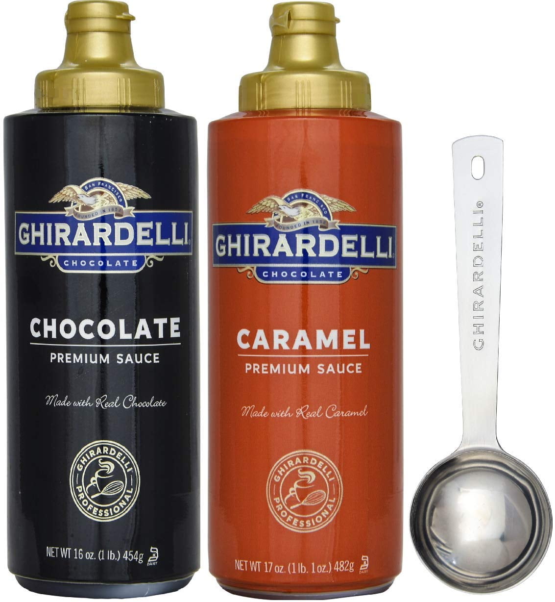 Ghirardelli 17 Ounce Caramel, 16 Ounce Chocolate Sauce Squeeze
