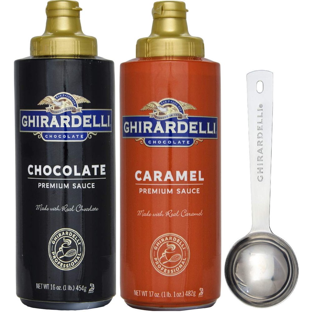 Ghirardelli 17 Ounce Caramel, 16 Ounce Chocolate Sauce Squeeze