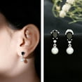 thumbnail image 4 of Rosec Jewels Freshwater Pearl Drop Earrings with Black Onyx and Moissanite for Women - AAA Grade, 14K White Gold, 4 of 7