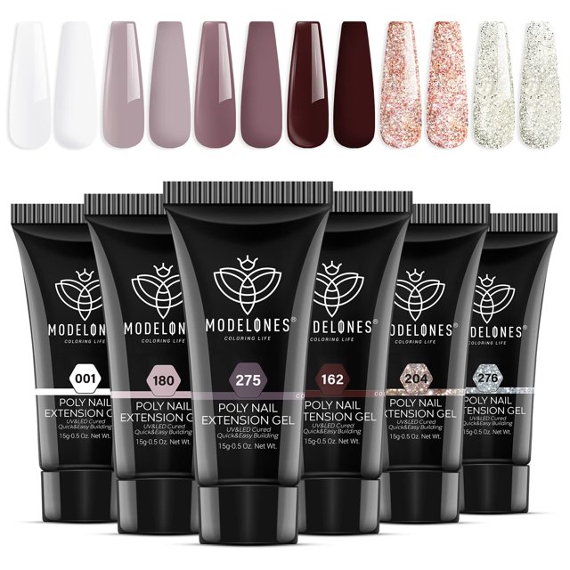 Set de gel de uñas Poly Modelones, 6 colores, rojo y marrón