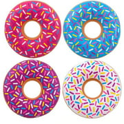 Kicko Inflatable Donut Kids Pool Float - Pack of 4 Multi-Colored 18 Inch Frosted Looking Doughnut Blow-up Swim Tube Toy for Swimming, Floating, Summer Beach Games, Party Decoration