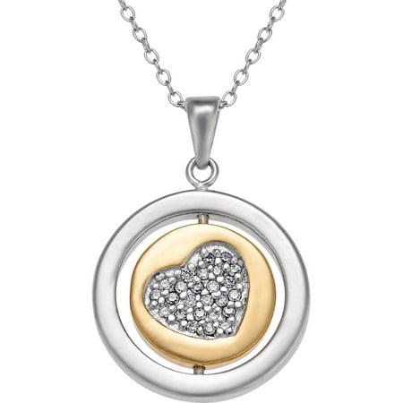 Sterling Silver 2Tone Round Swivel Be Loved with CZ Heart Pendant