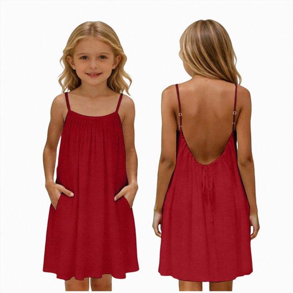 Splozh Toddler Girl Summer Dress Little Girls Casual Sleeveless Dresses Summer Swing Twirly Sundress Kids Cute Sun Dress,Red,4-5 Years