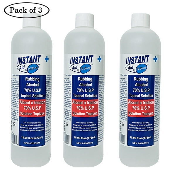 Instant Aid by Purest rubbing alcohol Isopropyl alcohol 70% (U.S.P) - Pack of 3