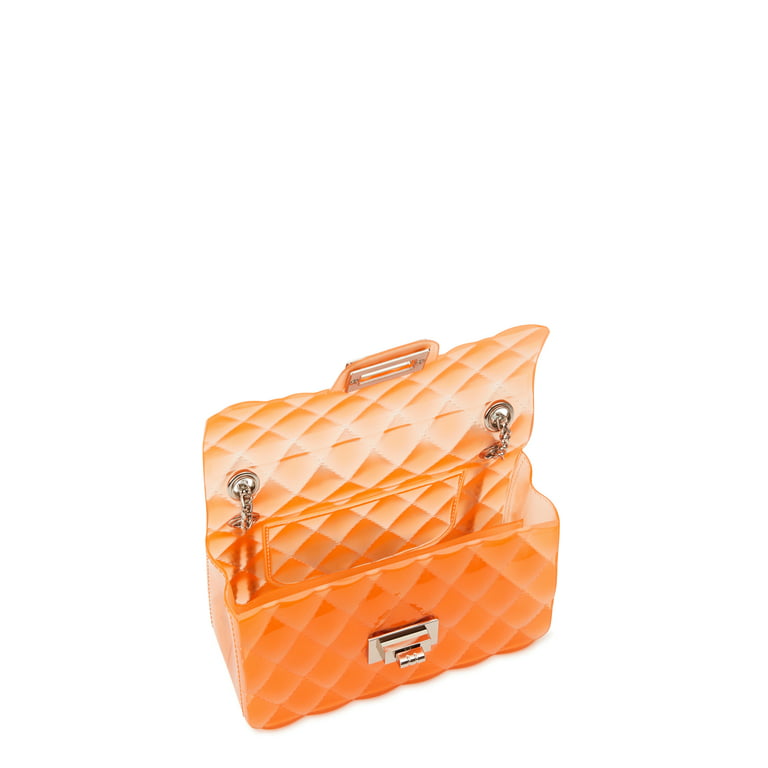 No Boundaries Women's Quilted Jelly Crossbody Bag - Orange - 1 Each