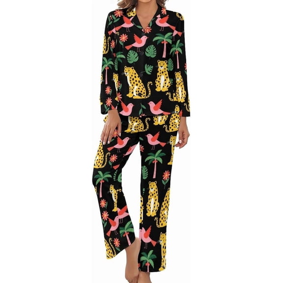 Top-kevin Pajama Sets for Womens Boots Cactus Hearts Arrows Hats Loose Button Down Long Sleeve Shirts And Pants Set