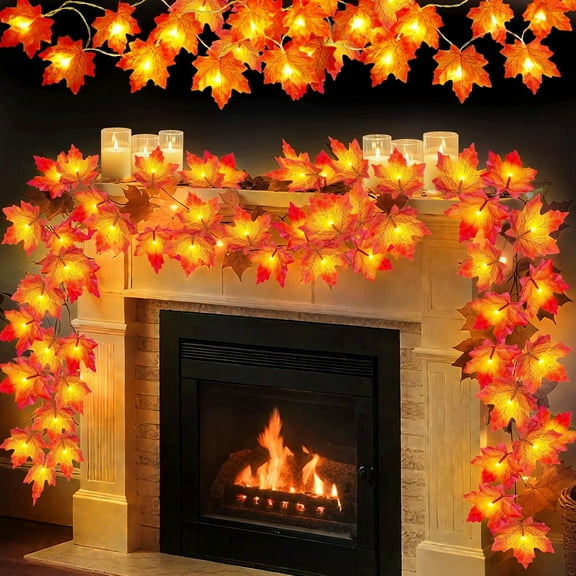 4 Pack Fall Decor Fall Garland with Lights Fall Decorations for Home, Total 40Ft 80LED Enlarged Maples Leaves Fall Lights Battery Operated Autumu Harvest Halloween Thanksgiving Decor Indoor Outdoor