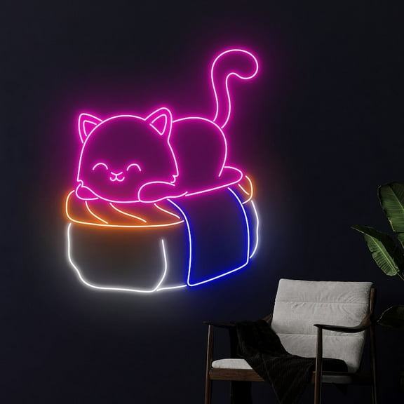 Handmadetneonsign Sushi Cat Neon Sign, Japanese Food Sign, Cat Sushi Neon Light, Japan Restaurant