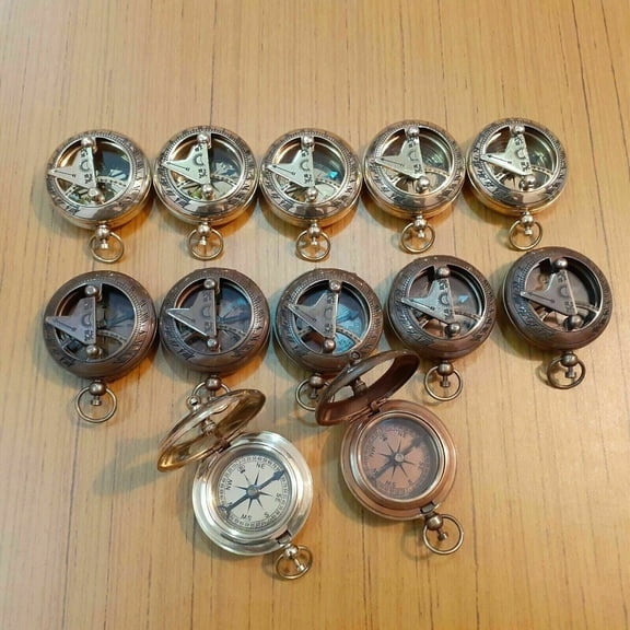Lot of 12 Antique Brass Push Button Sundial Compass Marine Gift Handmade gift