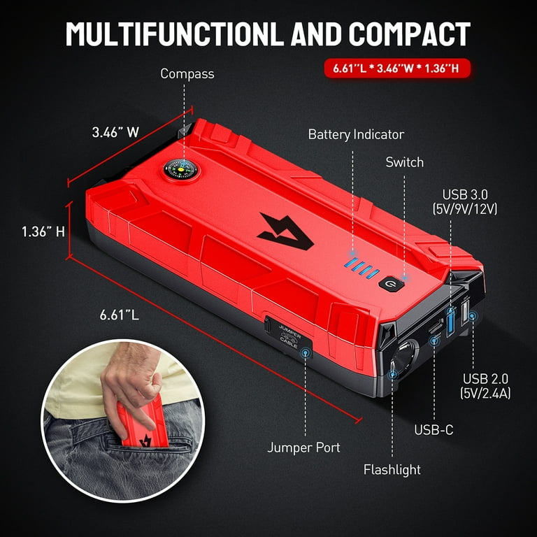 Audew 1000a peak portable 2024 car jump starter