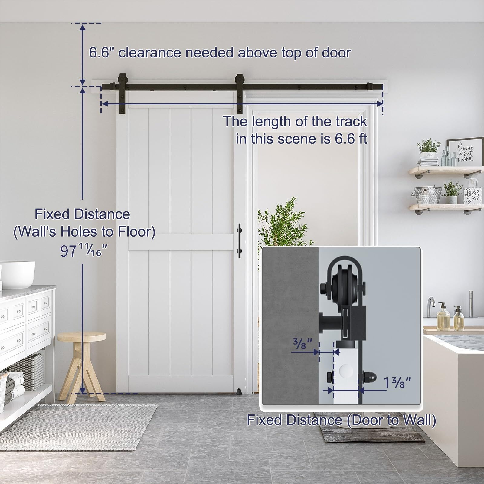 Easy4Home 36"x 96" Sliding Barn Door With 6.6ft Black Sliding Door Hardware Kit & Handle
