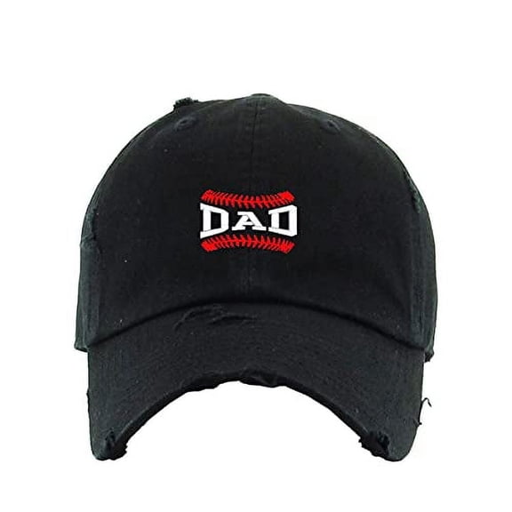 Baseball Dad Vintage Baseball Cap Embroidered Cotton Adjustable Distressed Dad Hat Black