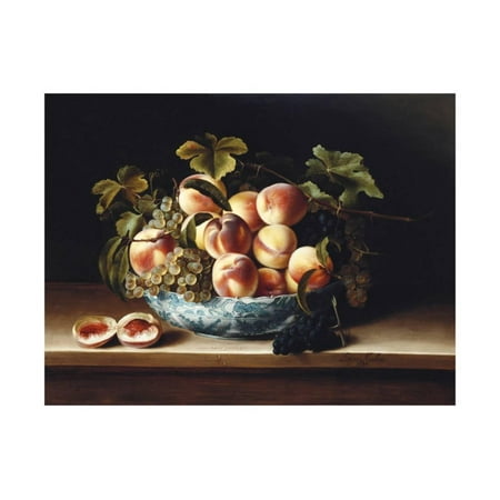 Grape Bowl Wall - Peaches and Grapes in a Blue and White Chinese Porcelain Bowl, 1634 Print Wall Art By Louise Moillon