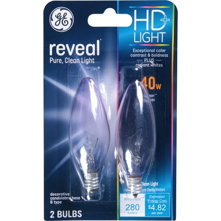 GE Reveal 40 W B10 Decorative Incandescent Bulb E26 (Medium) Soft White 2 pk