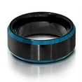 thumbnail image 2 of Blue Tungsten Wedding Ring,Black Tungsten Ring,8mm Wedding Ring,Tungsten Carbide Ring,Brush Ring,Beveled Edges,Comfort, 2 of 3