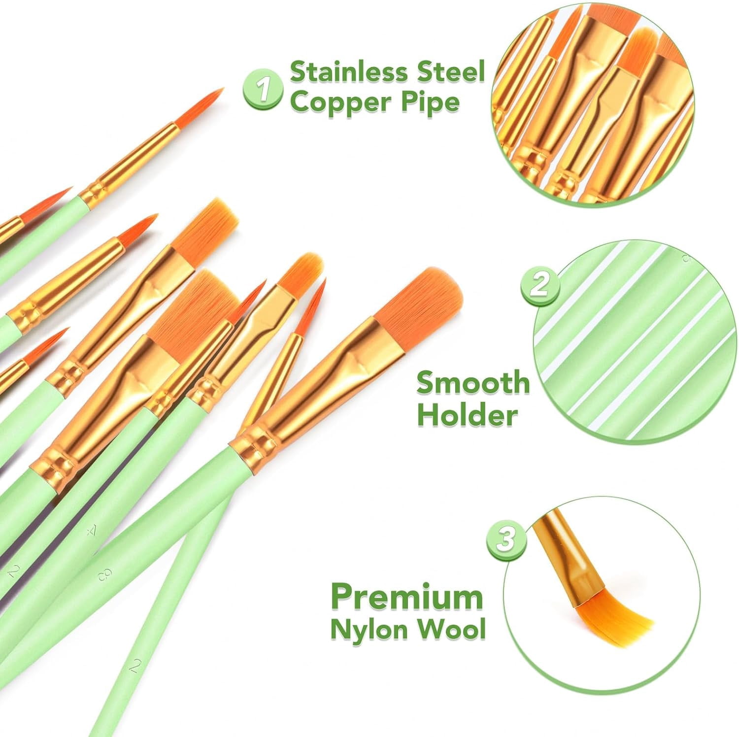 JJEAN-Paint Brushes Set,16 Packs 160 Pcs Acrylic Paint Brush Set,Acrylic Oil Watercolor, Face Nail Art, Miniature Detailing,Rock Painting,Painting Artist Professional Kits(Green)