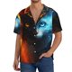 thumbnail image 1 of Balery Red And Blue Fire Cat Camisa Casual de Manga Corta con Botones para Hombre, Texturizada, Estilo Cubano, para Playa, Verano-XX-Large, 1 of 5