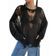 thumbnail image 2 of Women'S Hollow Out Crochet Sweaters Top Long Sleeve Ripped Knit Top Gothic Clothes Concert Outfits Black M, 2 of 9