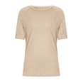 thumbnail image 4 of DeHolifer Women's Casual T-Shirts Solid Color Reglan Sleeve Short Sleeve Crewneck Pullover Top Loose Summer Trendy T-Shirts Beige L, 4 of 6