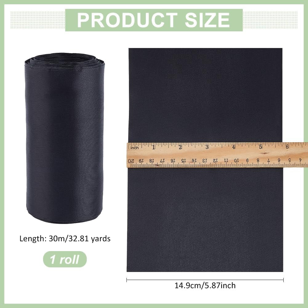 6 inch x 32yd Black Satin Ribbon Outdoor Ribbon Solid Black Fabric for Easter Outdoor Decoration Wedding Party Gift Wrapping Bouquet Floral Crafts Clothing Sewing