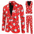 thumbnail image 2 of Traje navideño de 3 piezas para hombre, conjunto de chaqueta de un solo botón con estampado 3D y pantalones de chaleco, ropa informal de moda para hombre para Navidad, 2 of 5