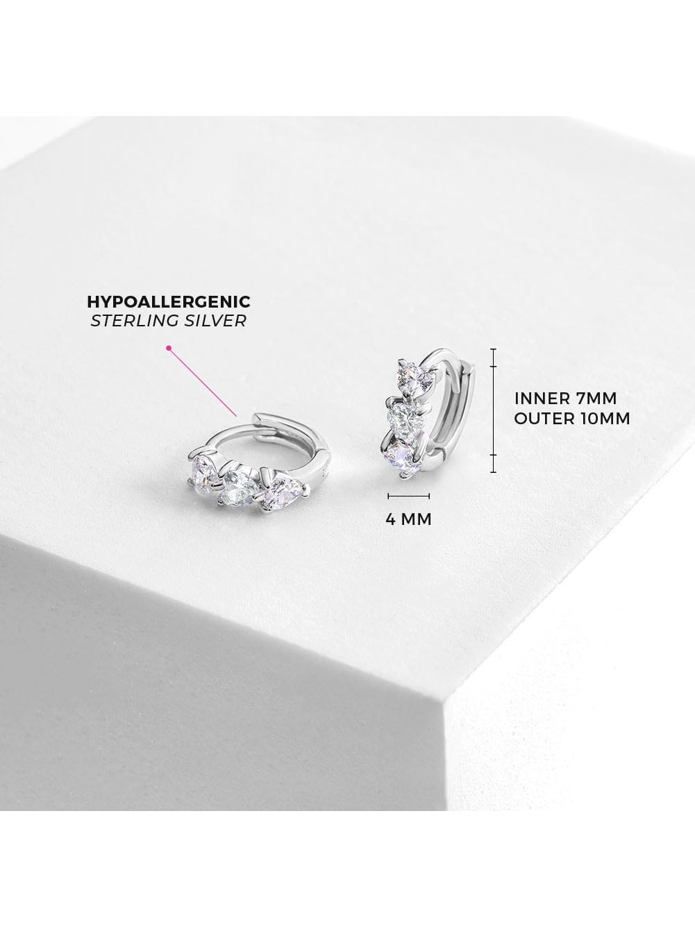 925 Sterling Silver Young Girl's Clear Cubic Zirconia Heart Huggie Earrings 10mm