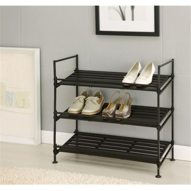 97223 Black Tier Shoe Rack with Tubular Steel and Plastic Resin Material Walmart