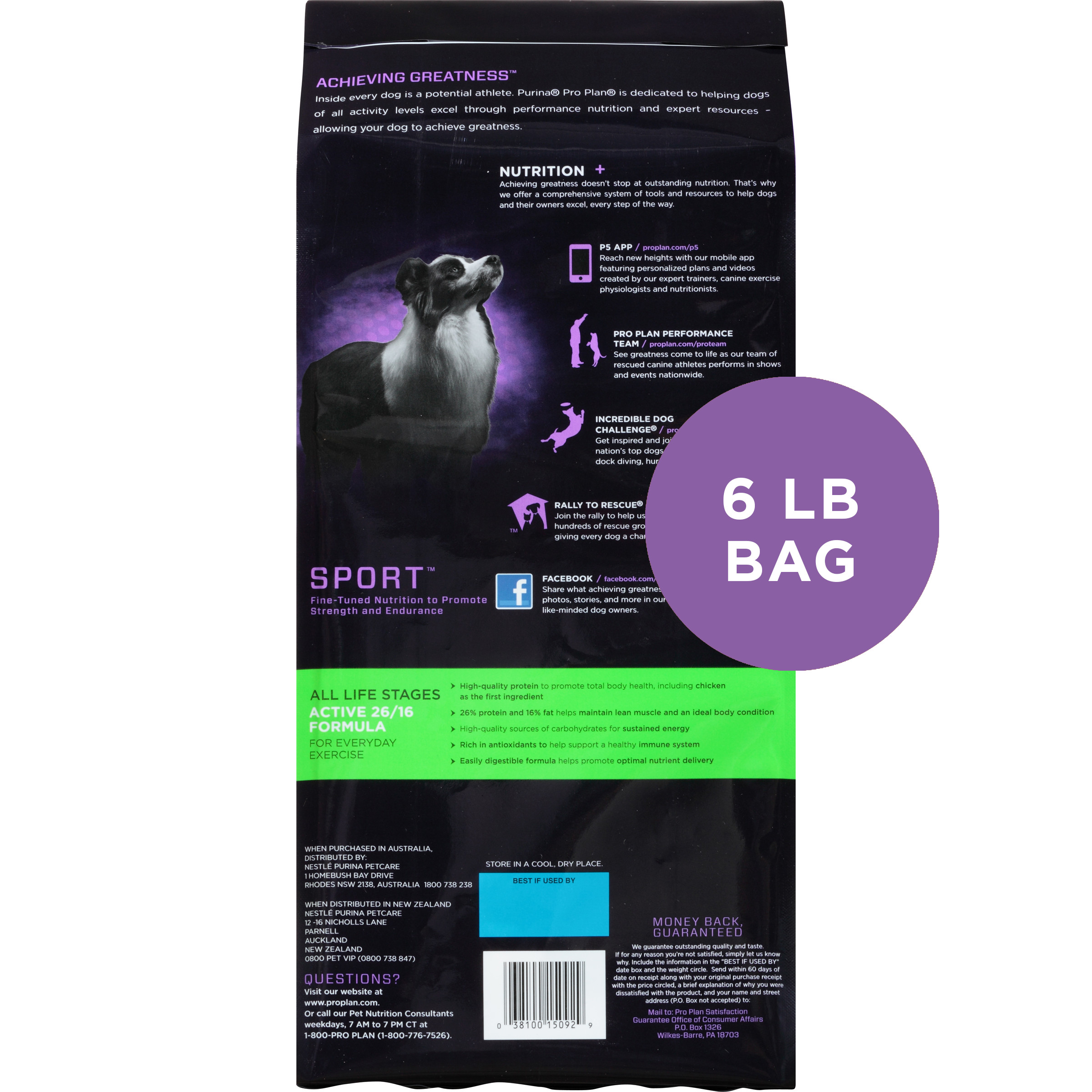 Purina Pro Plan Dry Dog Food, SPORT Active 26/16 Formula, 6 lb. Bag