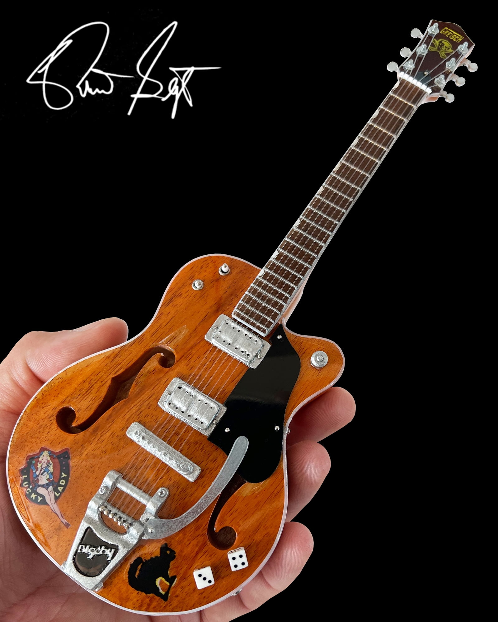 Brian Setzer Gretsch Nashville Orange Dice Hollow Body 10 Inch Miniature Guitar