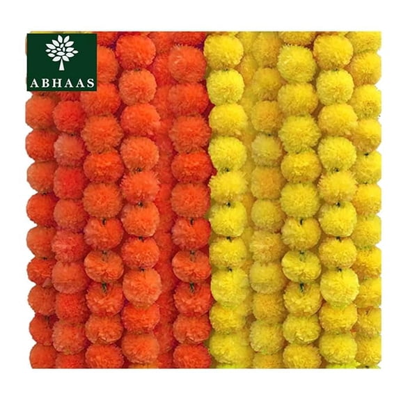 Abhaas Plastic 10 Pcs Indian Handmade Artificial Marigold Garland Flowers for Decoration
