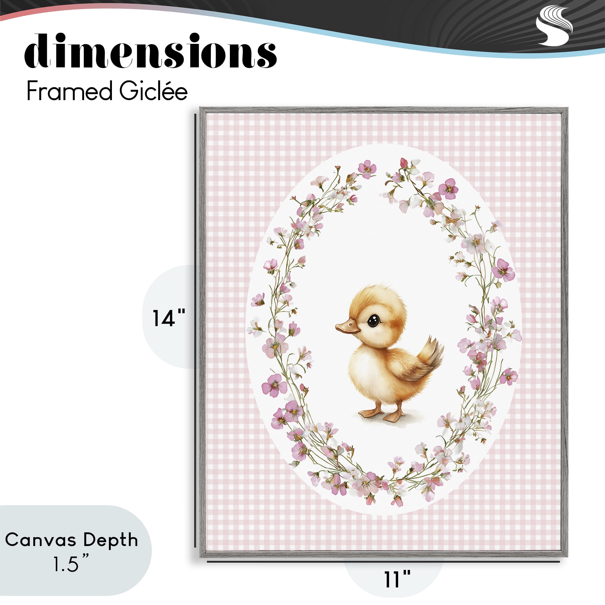 Stupell Industries Spring Gingham Duckling Gray Framed Giclee Art, design by Christine Simpson Art