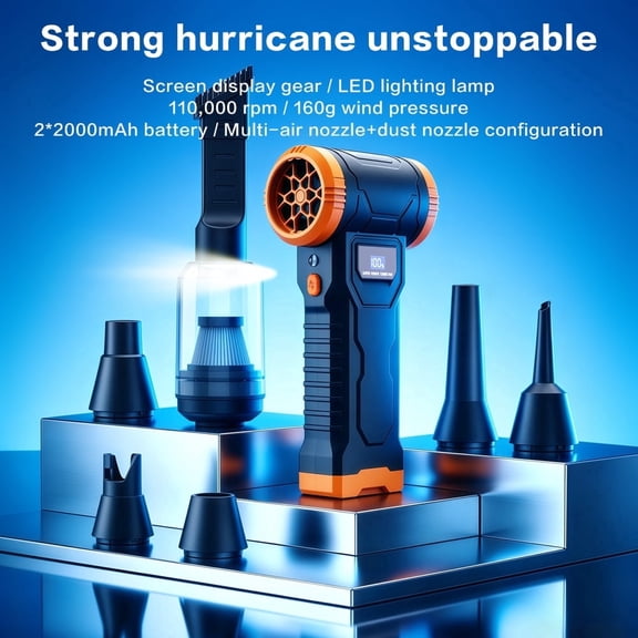 KuaiKoul Compressed Air Duster & Handheld Vacuum 2-in-1, 110,000 RPM Brushless Electric Air Blower with Smart LED Screen, 4-Speed Cordless Keyboard Cleaner for Car, PC, Electronics, Orange