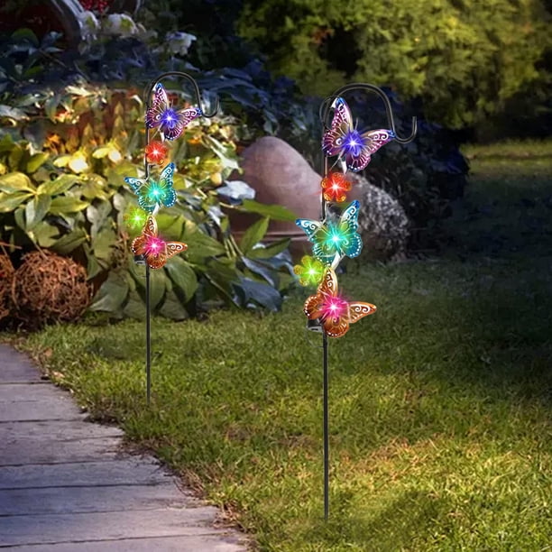 CaiYueKe Solar Garden Lights Outdoor Waterproof LED Solar Powered Stake Lights for Yard Pathway Patio Lawn Decorative Lighting Landscape Decor Butterfly Metal Solar Lights