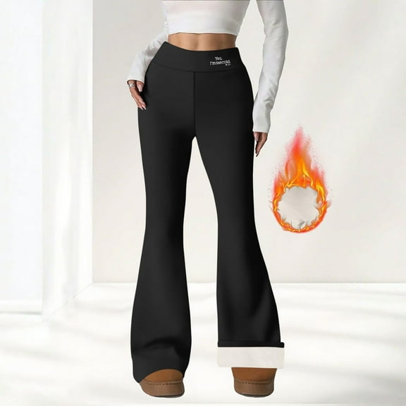 Neewe Women's Fleece Lined Pants Winter Thermal Warm Hiking Yoga Pants Bootcut High Waist Flare Leggings