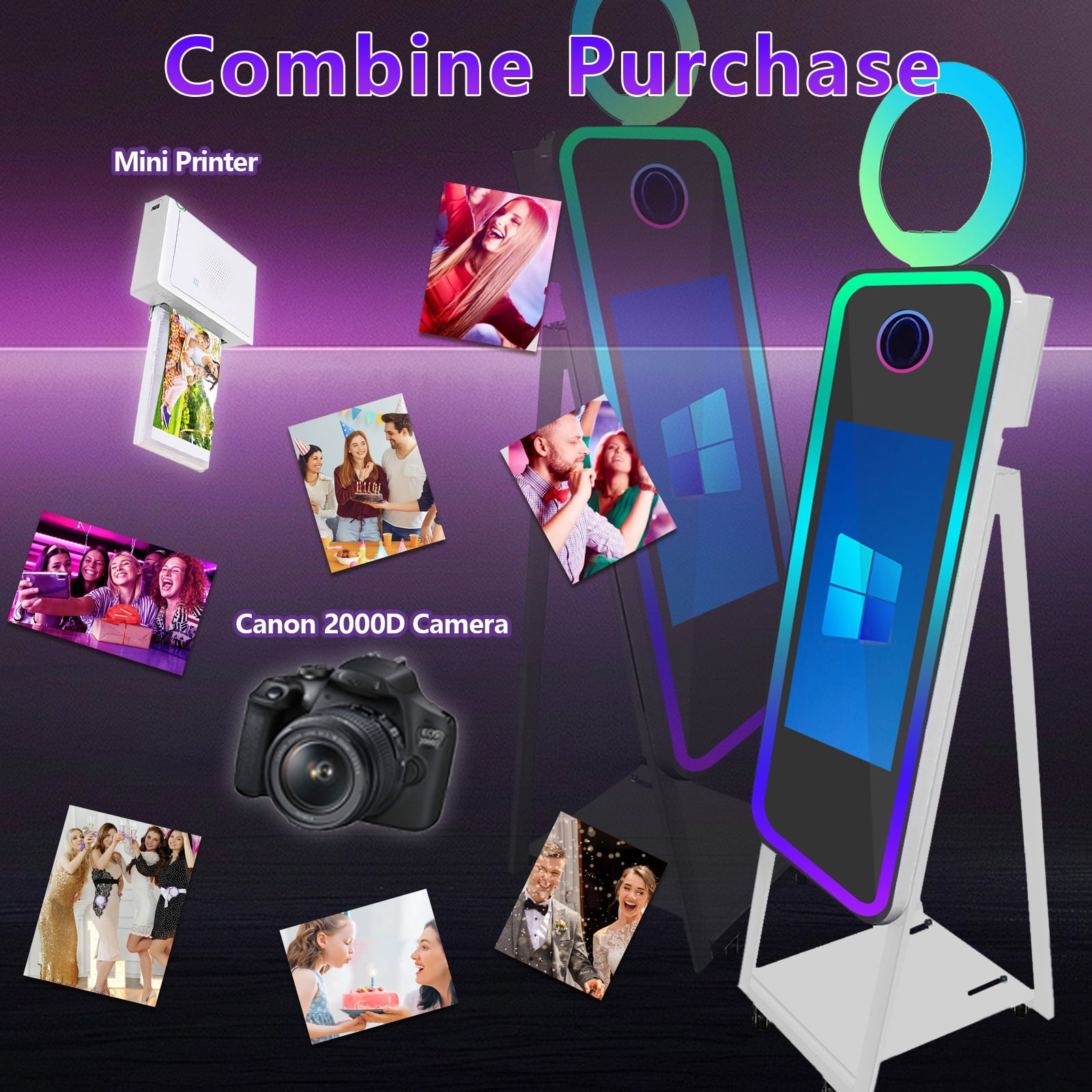 LivFiv 40'' Mirror Photobooth with 21.5" Touch Screen Selfie Machine and Flight Case for Wedding Party Event