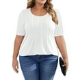 thumbnail image 6 of LANREMON Plus Size Tops Summer Short Sleeve Shirts for Women White Pleated Scoop Neck Tunic Tops Casual Loose Fit Blouses 3XL, 6 of 6