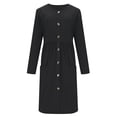 thumbnail image 6 of TaTaai Womens Casual A Line Dress with Pockets Long Sleeve Button Down Round Neck Flared Midi Length Soft Comfortable for Fall Daily Party Holiday Gift, 6 of 7