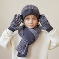 thumbnail image 2 of AWZXDE 4-10 Years Kids Winter Hat Scarf Gloves Set Outdoor Warm Thickened Lined Knit Wool Cap Warm Set for Children Cold Weather Grey, 2 of 4