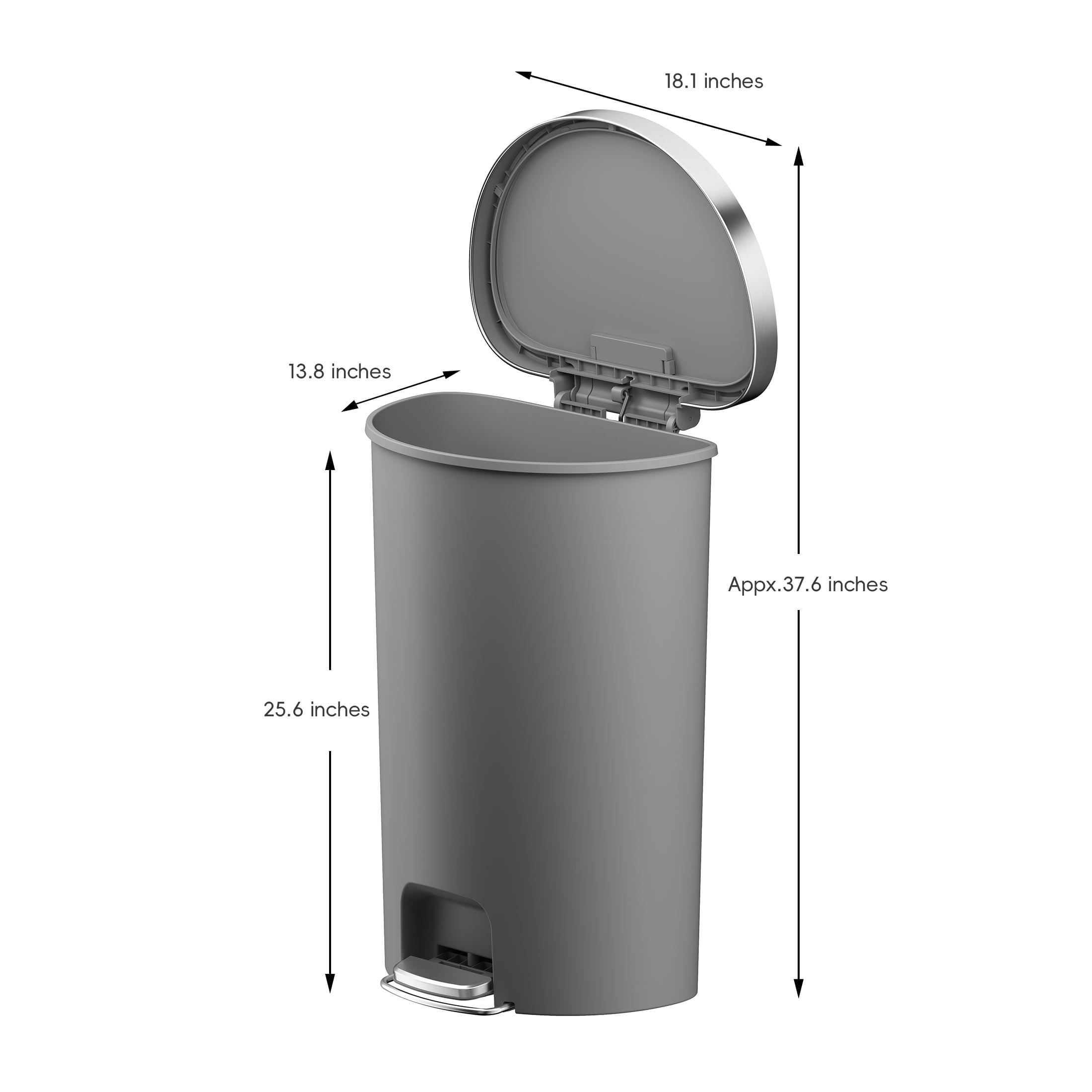 Better Homes & Gardens Large Kitchen Trash Can, 14.5 Gallon Plastic Semi Round Step Garbage Bin with Soft Close Lid, Gray