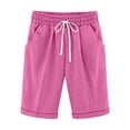 thumbnail image 2 of Karight Women's Elastic Waist Casual Comfy Cotton Linen Beach Shorts with Drawstring Knee Length Curling Bermuda Shorts, 2 of 3