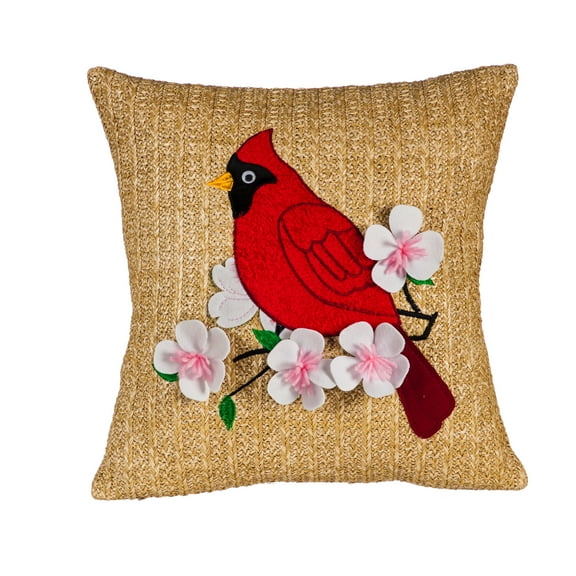 18" Outdoor Safe Raffia Pillow, Cardinal