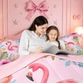 thumbnail image 4 of meiyoeat Watercolor Flamingo Tropical Pattern Twin Comforter Sets,Pink Floral Print Bedding Set For Girl,Reversible,2pcs,1 Comforter and 1 Pillowcase, 4 of 7