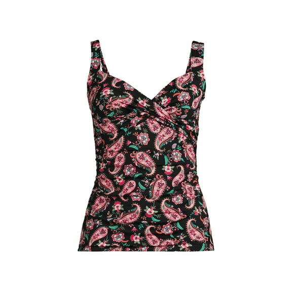 Lands' End Women's Long Torso V-Neck Wrap Underwire Tankini Swimsuit Top
