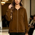 thumbnail image 3 of Njagoc3 Fleece Lined Hoodie Women | Full Zip Hooded Long Sleeve Pullover Sweatshirt with Front Pockets | Relaxed Fit for Fall Casual Wear & Vacation Outings，Brown，L, 3 of 5