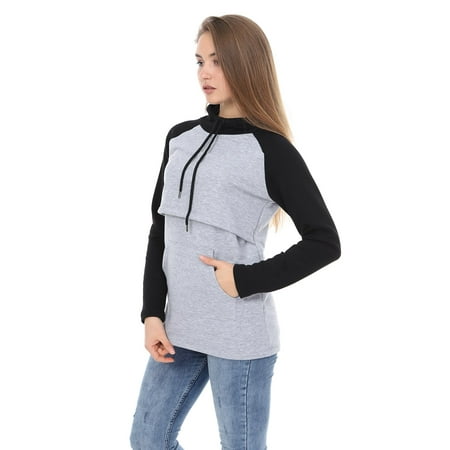 

LVMA4520 - Nursing Maternity Hoodie / Sweatshirt Fall Winter Pregnant Breastfeed Casual Full Sleeve Daily Homewear