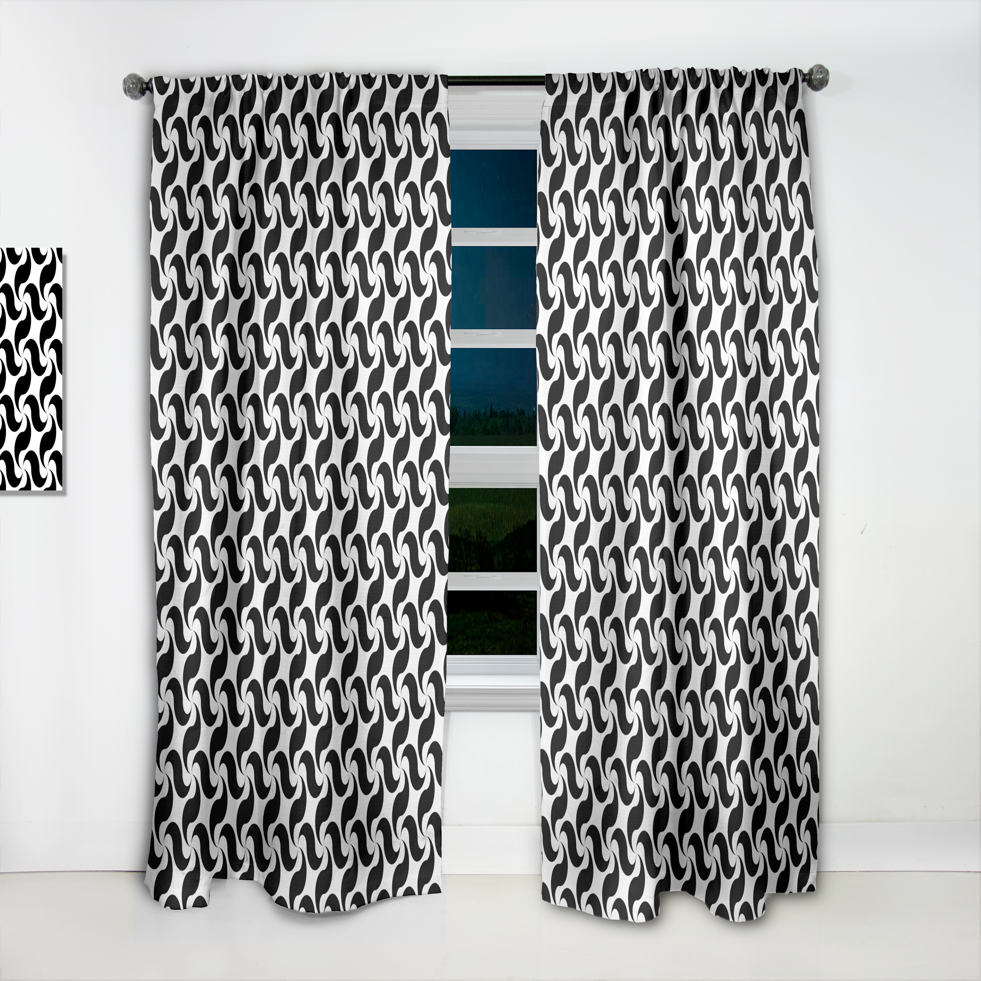 Designart 'Geometric Monochrome Pattern IV' Mid-Century Modern Curtain Panel