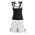 thumbnail image 5 of Bainana Girls Tankini Set Solid Color Sleeveless Suspender Swim Tops And Floral Print Swim Skirt Swimsuit Fashion Comfortable Little Girls Summer Beachwear Black Size 13-14 Years, 5 of 5