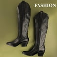 thumbnail image 2 of ElElax Cowboy Boots for Women, Cowgirl Boots Low Chunky Heel Embroidered Pull On Side Zip Pointed Toe Western Boots, 2 of 5