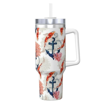 

Goofa Koi Fish And Corals Print 40oz Ice Bully With Handle And Straw Stainless Steel Vacuum Insulated Cup And 2 In 1 Straw Lid