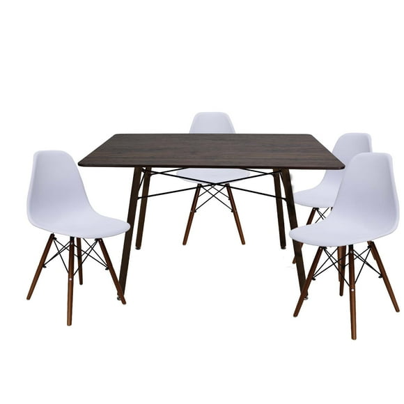 Set Comedor Oslo Melamina 120cm Nogal 4 sillas Blanco nogal Mundo In